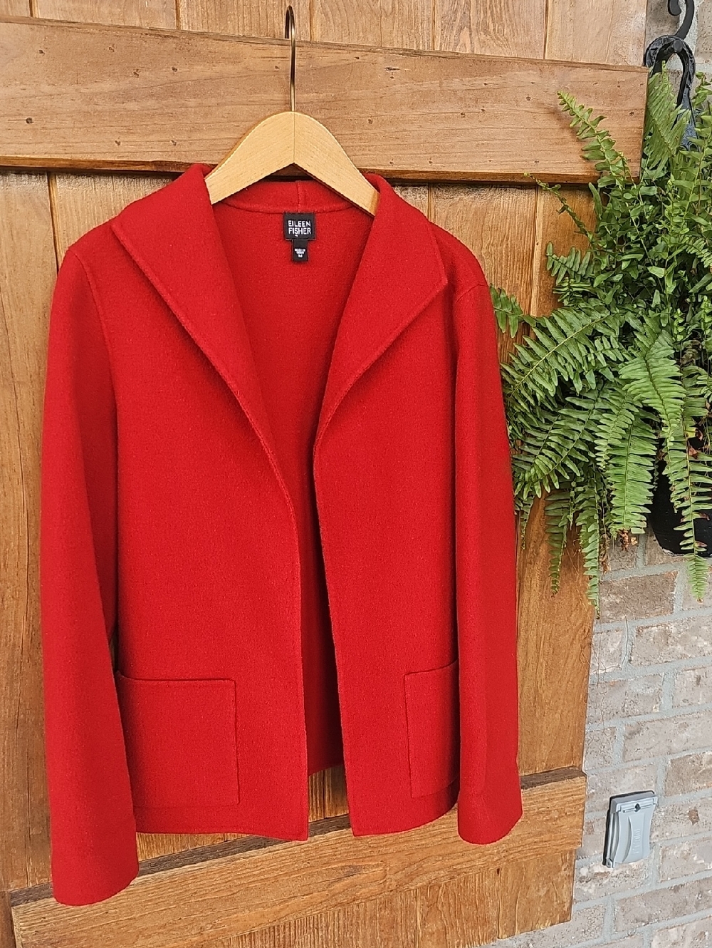 Eileen Fisher Vibrant Red Wool Cashmere Open-Front Blazer